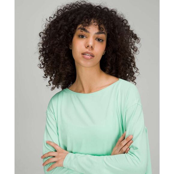 Lululemon Back in Action Long Sleeve Pima Cotton Dress in Blue Wild Mint size 4 - Picture 3 of 8